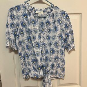 Tamara H Blue Daisy Tie-Front Blouse
